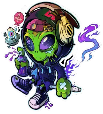 Sticker die-cut « Alien Dj », collection Massive Medias