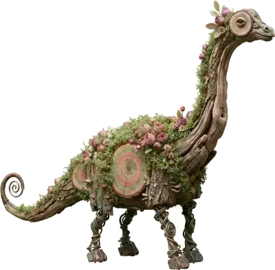 Sticker die-cut « Diplo forestier », diplodocus végétal couvert de mousse et de fleurs
